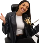 A girl talking with 24K Gold Microphones